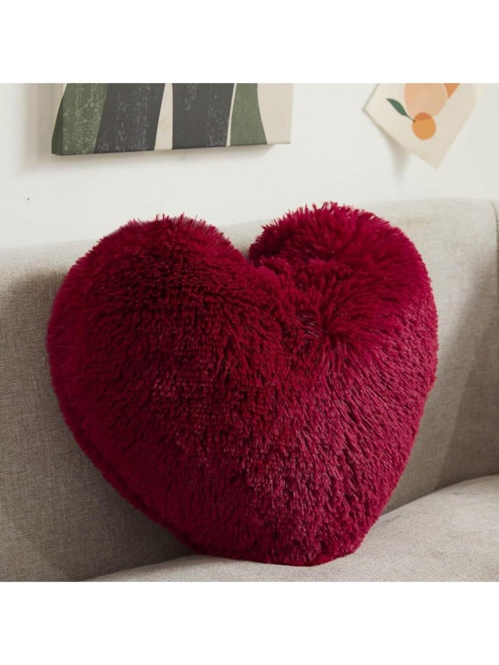 Fluffy Heart Throw Pillow - Shaggy Decorative Cushion for Sofa, Couch, Bed, Cute